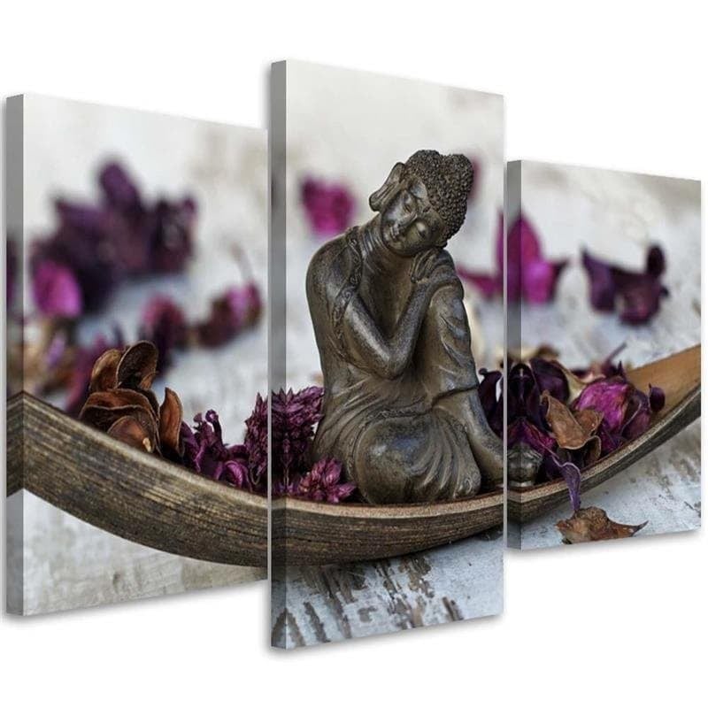 Stampa su tela 3 pezzi, Buddha Zen fiori viola