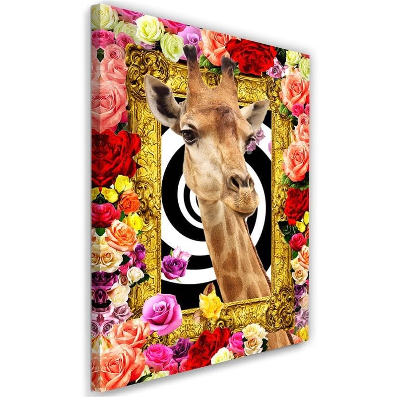 Stampe su tela, Giraffa e rose colorate