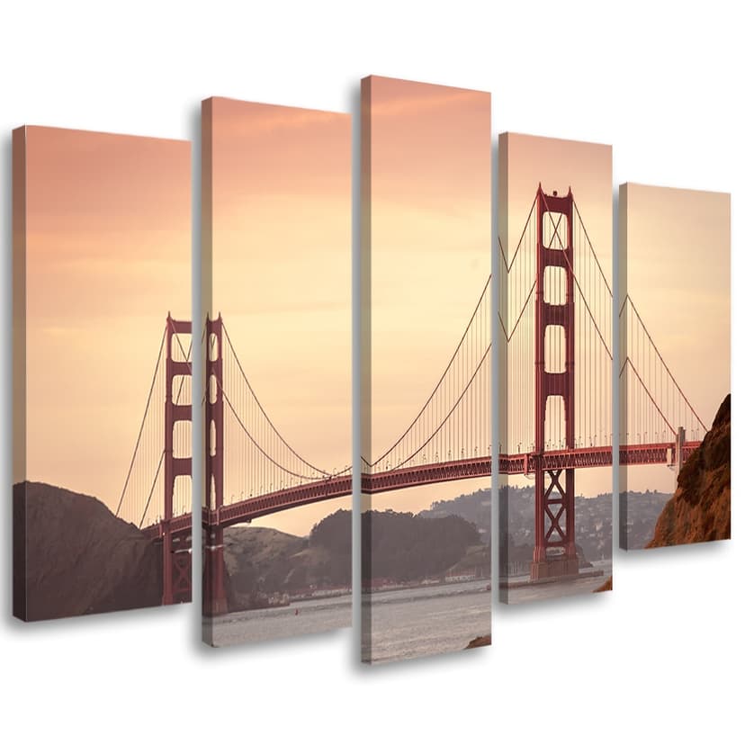 Stampa su tela 5 pezzi, Golden Gate Bridge di San Francisco
