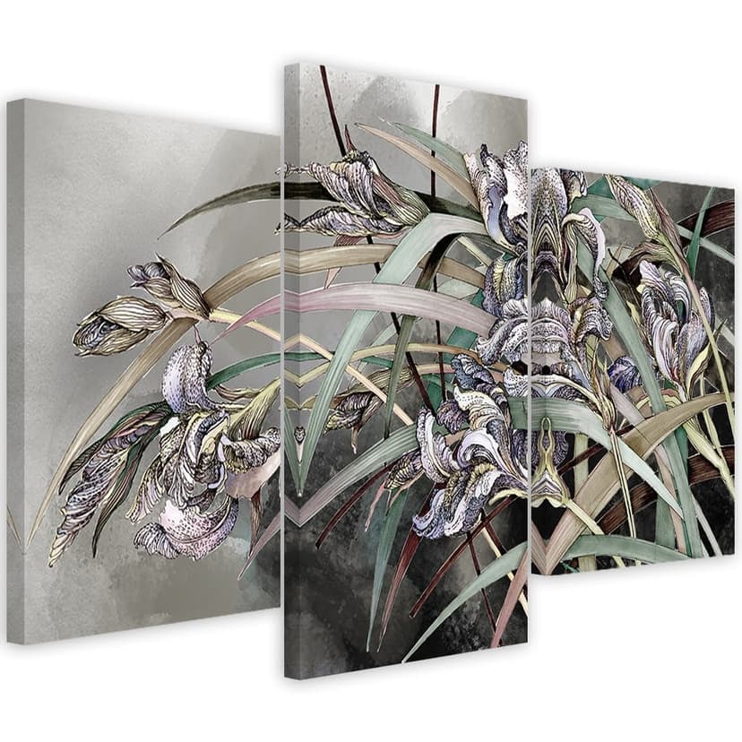 Stampa su tela in 3 pezzi, fiori di iris al vento