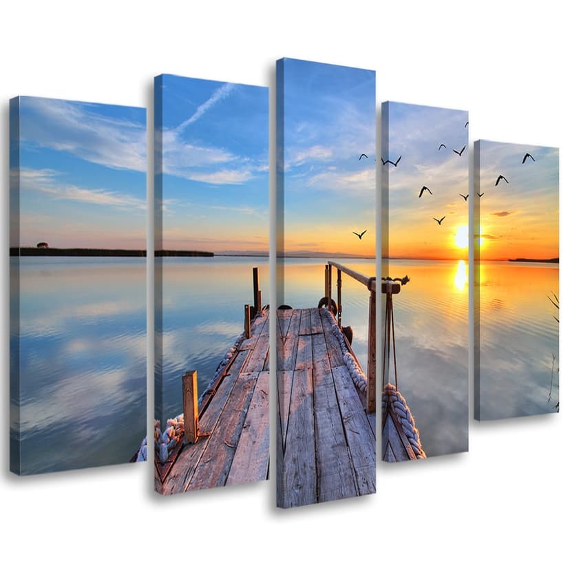 Stampa su tela 5 pezzi, Sunset Jetty Lake