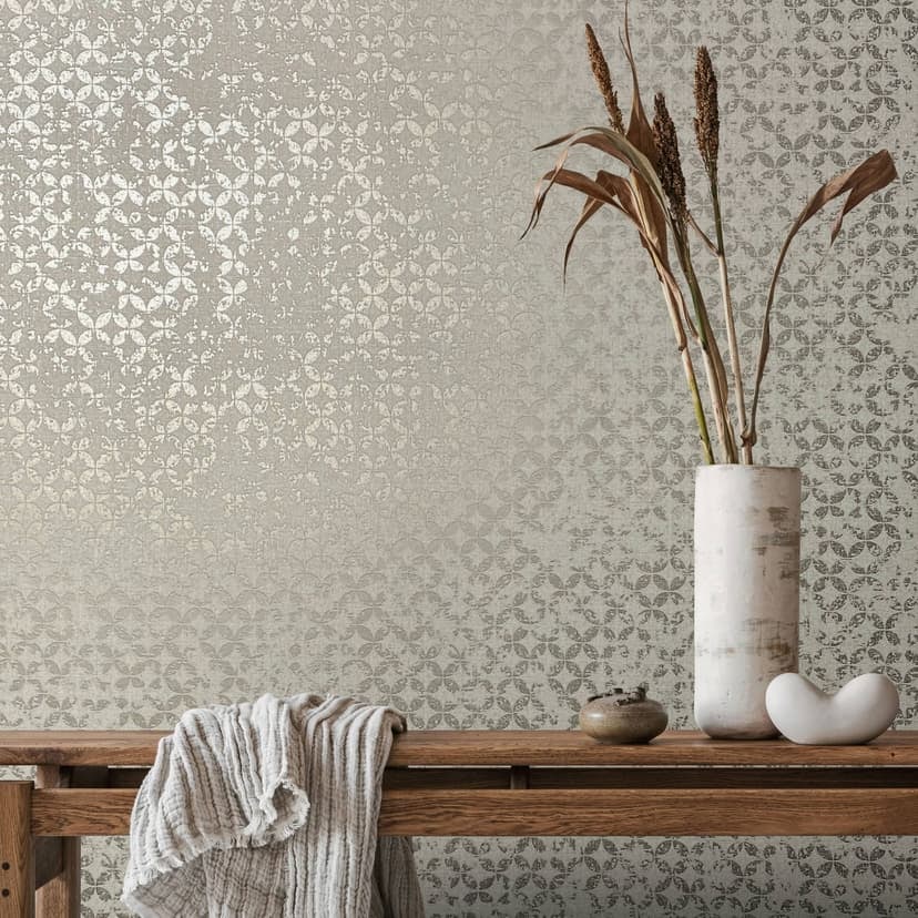 Carta da parati in tessuto non tessuto con grafica in stile stella ornamentale grigio