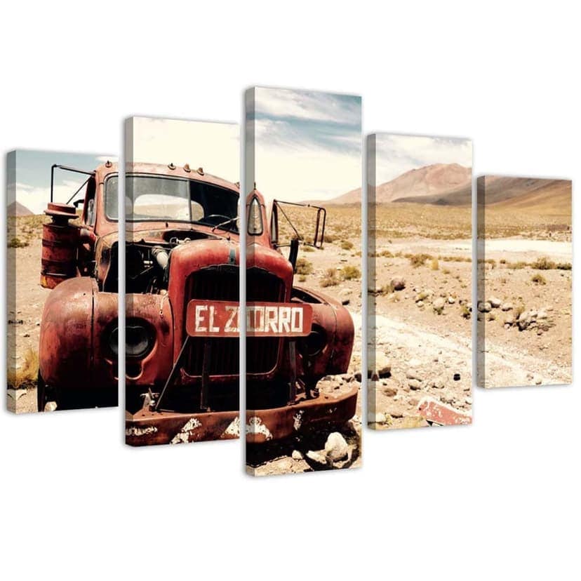Stampa su tela 5 pezzi, Old Car Desert
