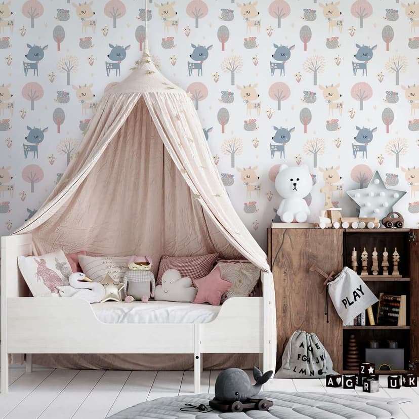 Carta da parati per bambini, carta da parati in tessuto non tessuto con illustrazione Kids Walls bianca, rosa, blu