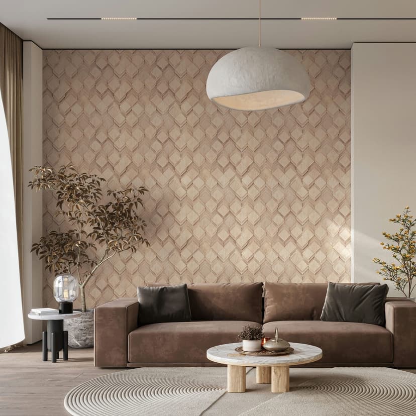Carta da parati in tessuto non tessuto in beige a rombi illusione 3D look moderno