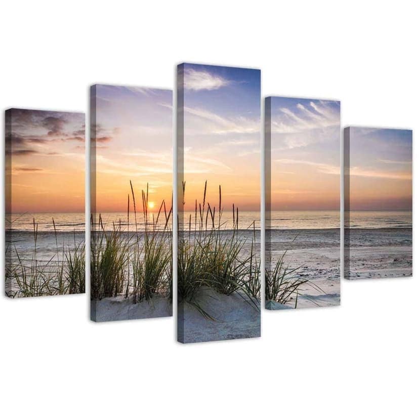 Stampa su tela 5 pezzi, tramonto sulla spiaggia del mare