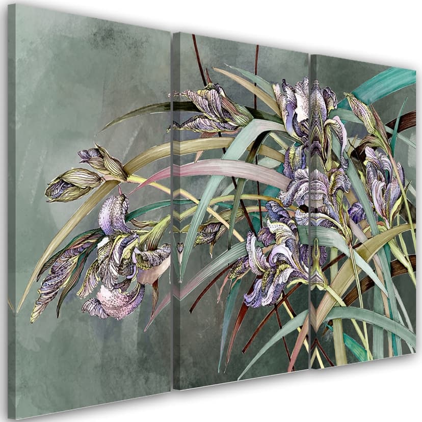 Stampa su tela in 3 pezzi, fiori di iris al vento