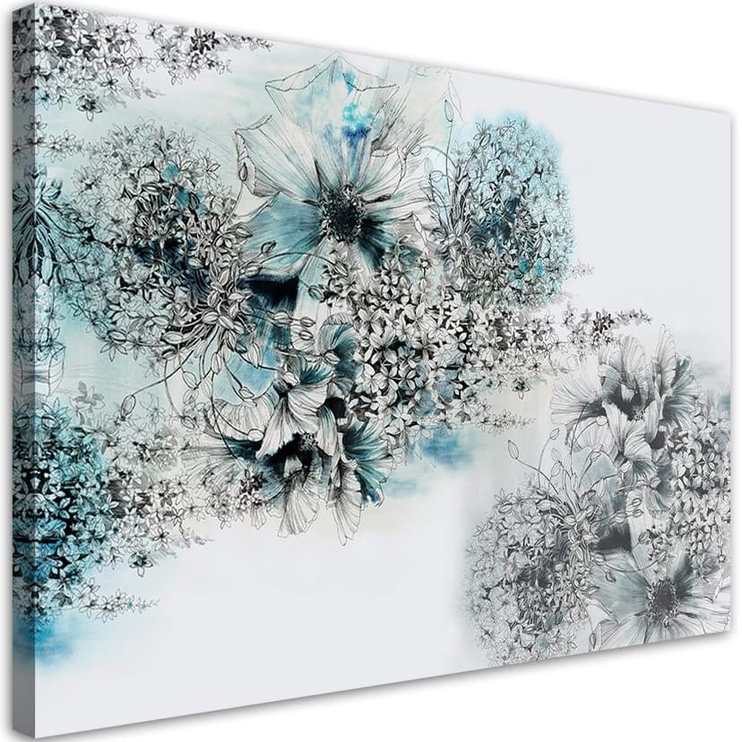 Stampe su tela, Fiori blu astratti
