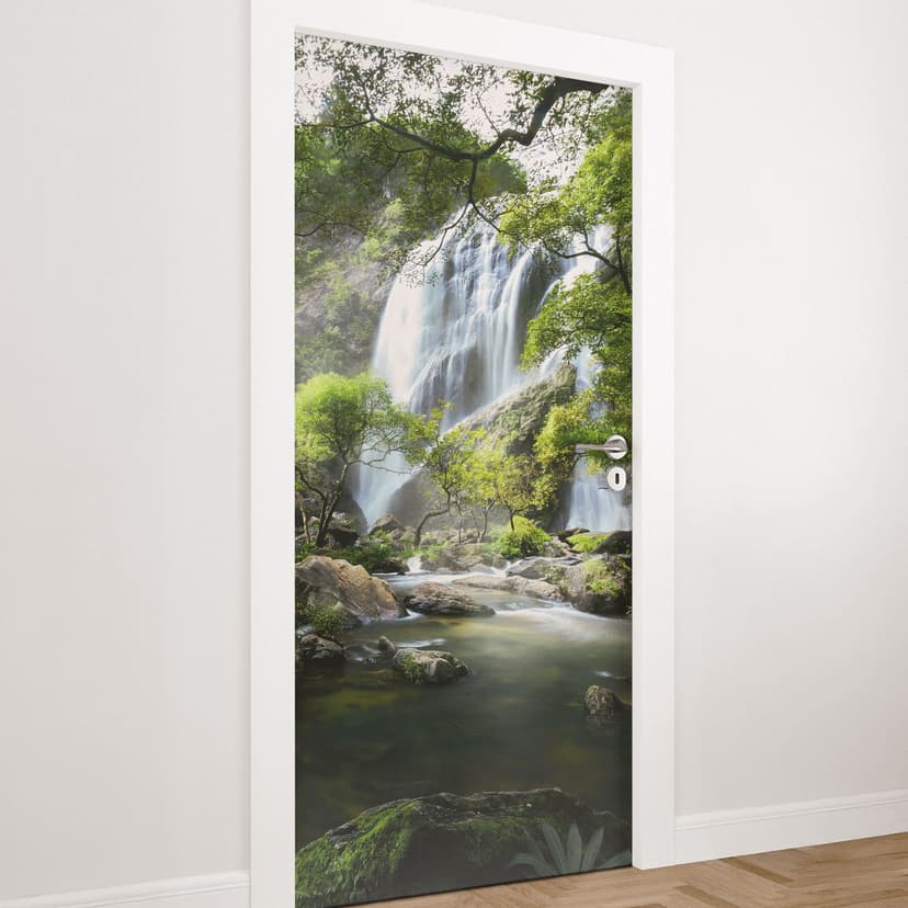 Pellicola per porta cascata nella foresta - Foto - Decorazione autoadesiva per porta