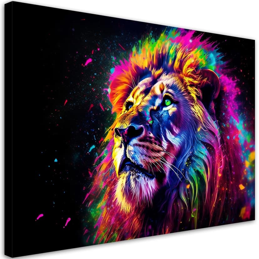 Quadro su tela Leone al neon colorato