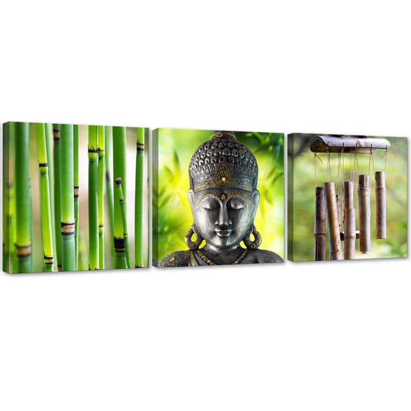 Stampa su tela in 3 parti, Buddha di bambù