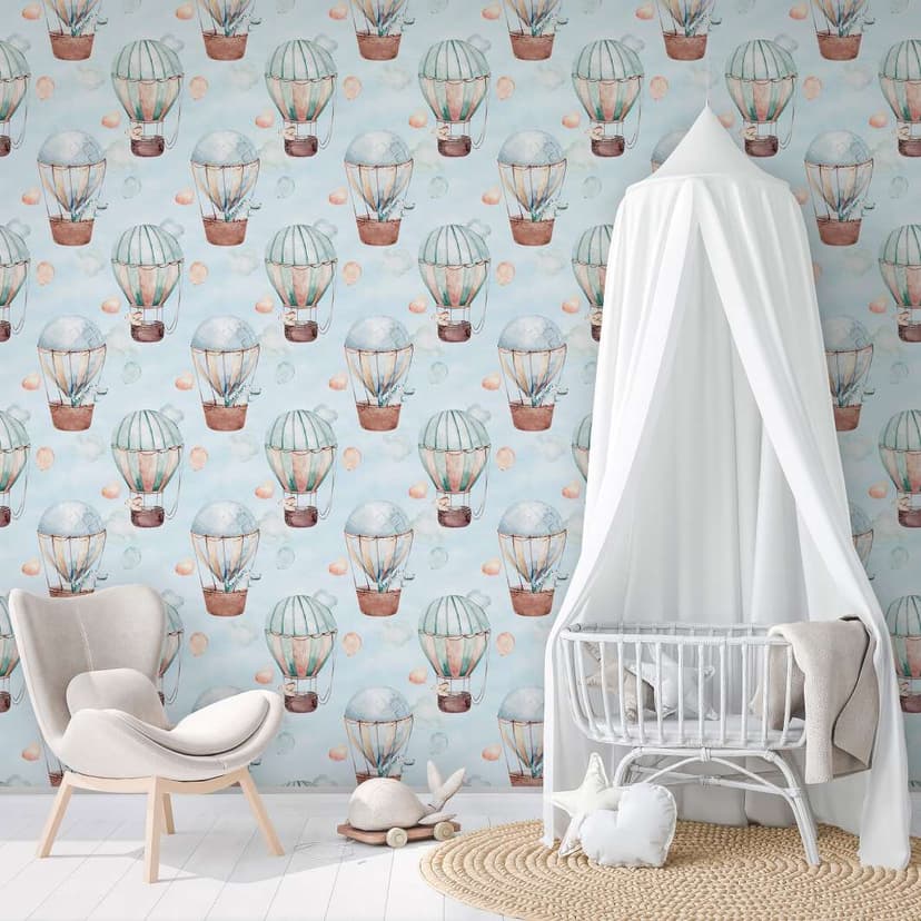 Carta da parati per bambini, carta da parati in tessuto non tessuto con illustrazione Kids Walls blu, beige