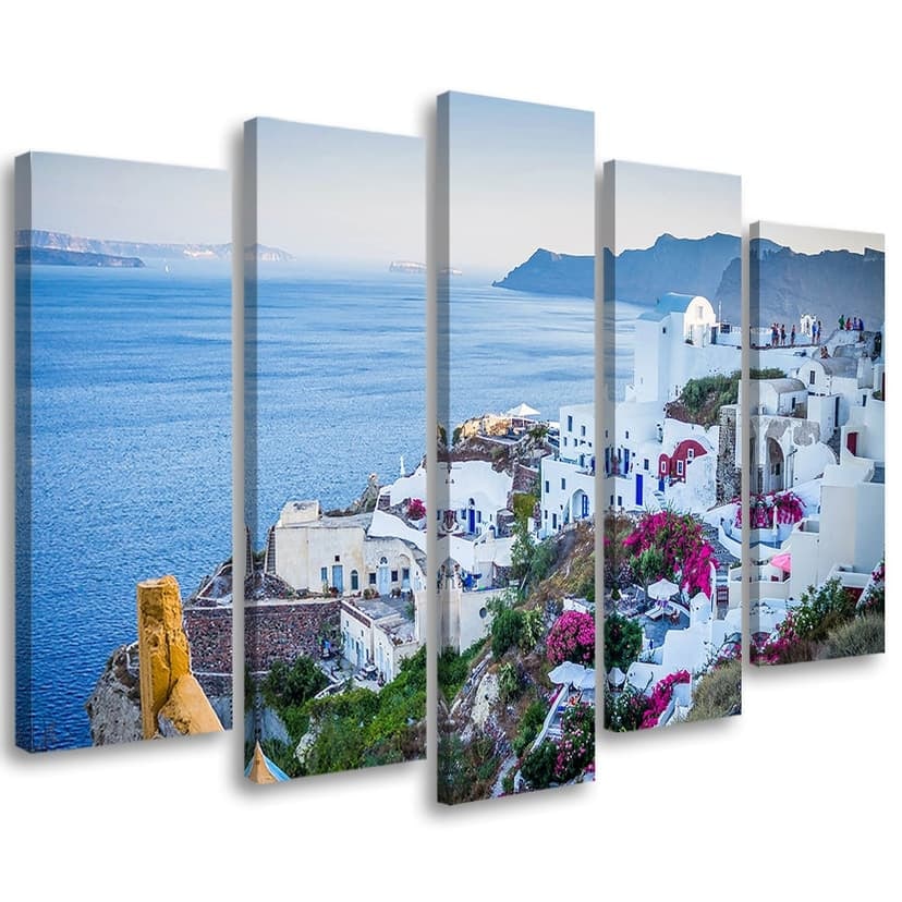 Stampa su tela 5 pezzi, Grecia Santorini Town