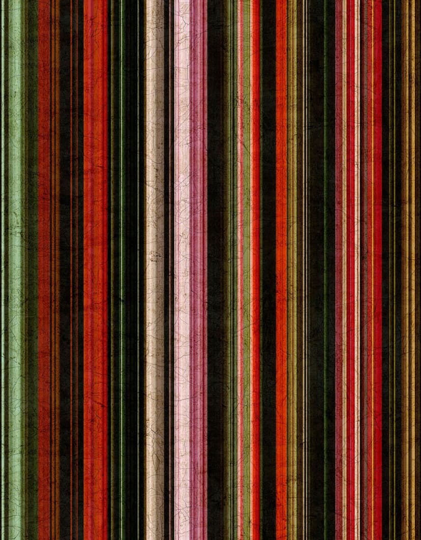 Fotomurale vintage con motivo a righe in rosso verde nero con texture patinata 3,4 x 2,65 m