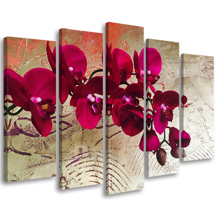 Stampa su tela 5 pezzi, fiori di orchidea rosa