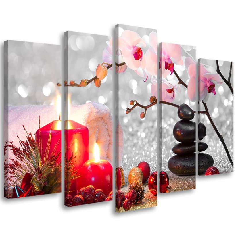 Stampa su tela 5 pezzi, candele pietre fiori