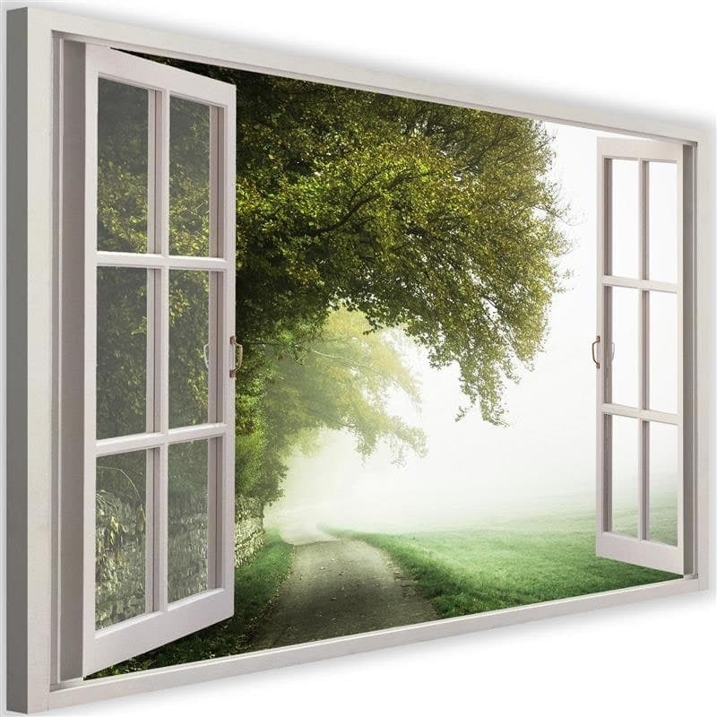 Stampe su tela, Vista finestra, albero nebbioso