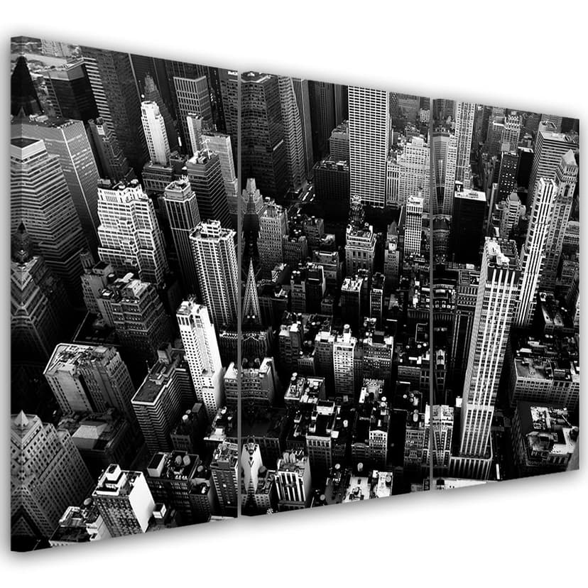 Stampa su tela 3 pezzi, panorama di New York City in bianco e nero