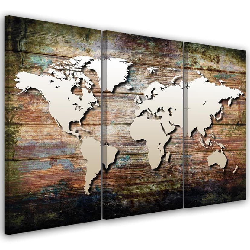 Stampa su tela 3 pezzi, mappa del mondo vintage shabby chic