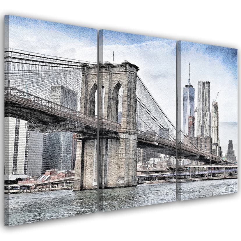 Stampa su tela 3 pezzi, Brooklyn Bridge City New York