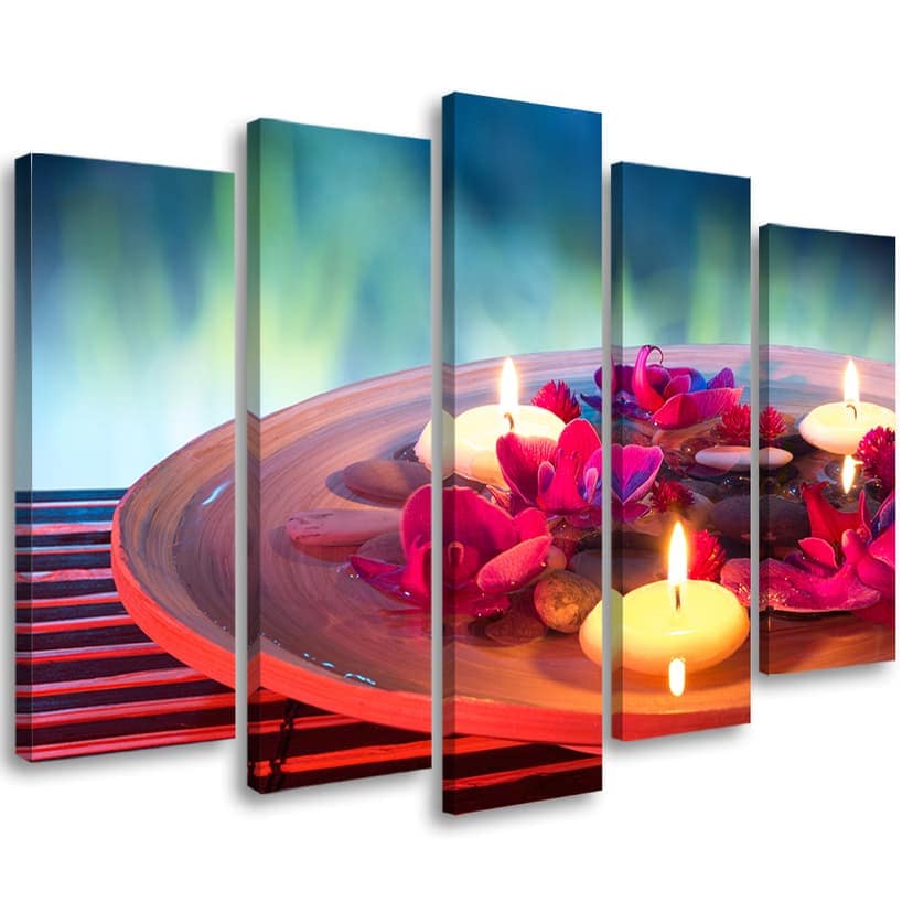 Stampa su tela 5 pezzi, fiori zen candela benessere