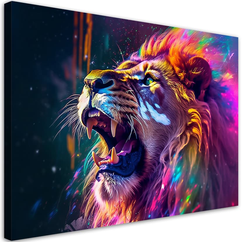 Quadro su Tela Lion Roar Neon Astrazione