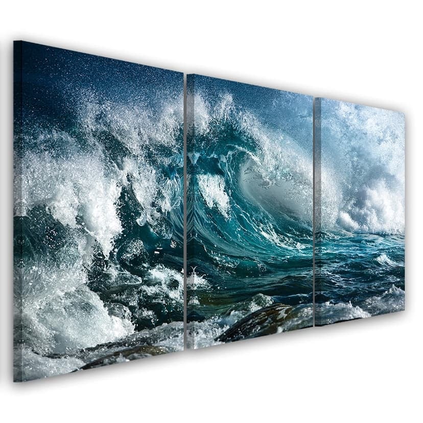 Stampa su tela 3 pezzi, onde dell'oceano marino
