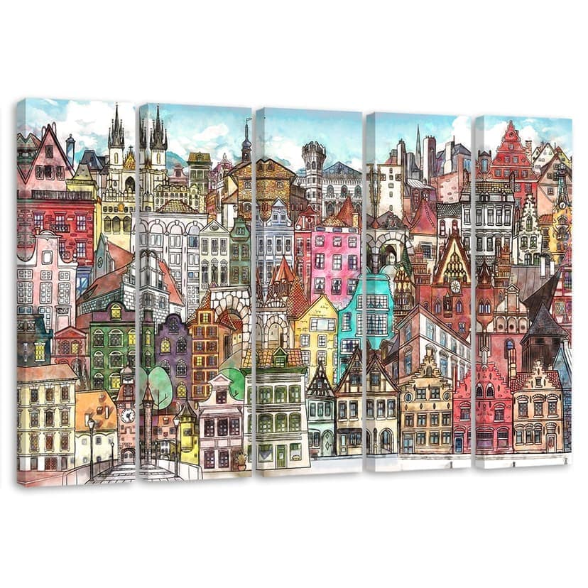 Stampa su tela 5 pezzi, Città felice