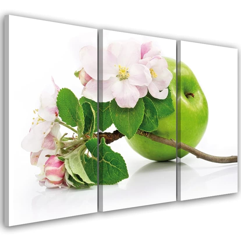 Stampa su tela 3 pezzi, mele, frutti in fiore
