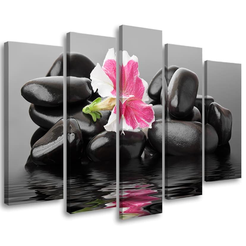 Stampa su tela 5 pezzi Pietre Fiore Zen Spa