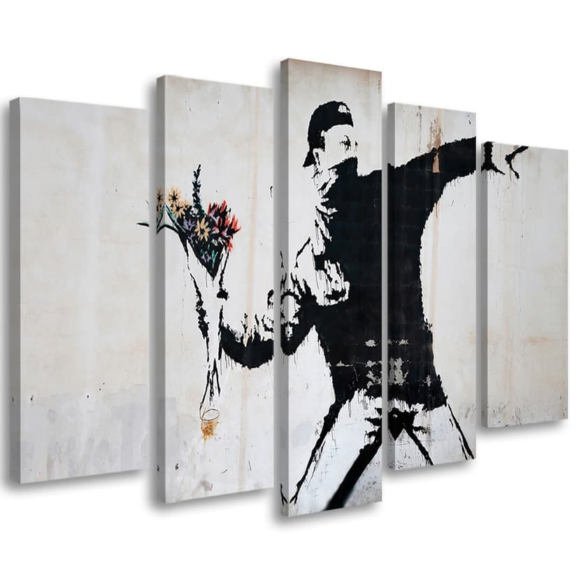 Stampa su tela 5 pezzi, Banksy Graffiti Art Flowers