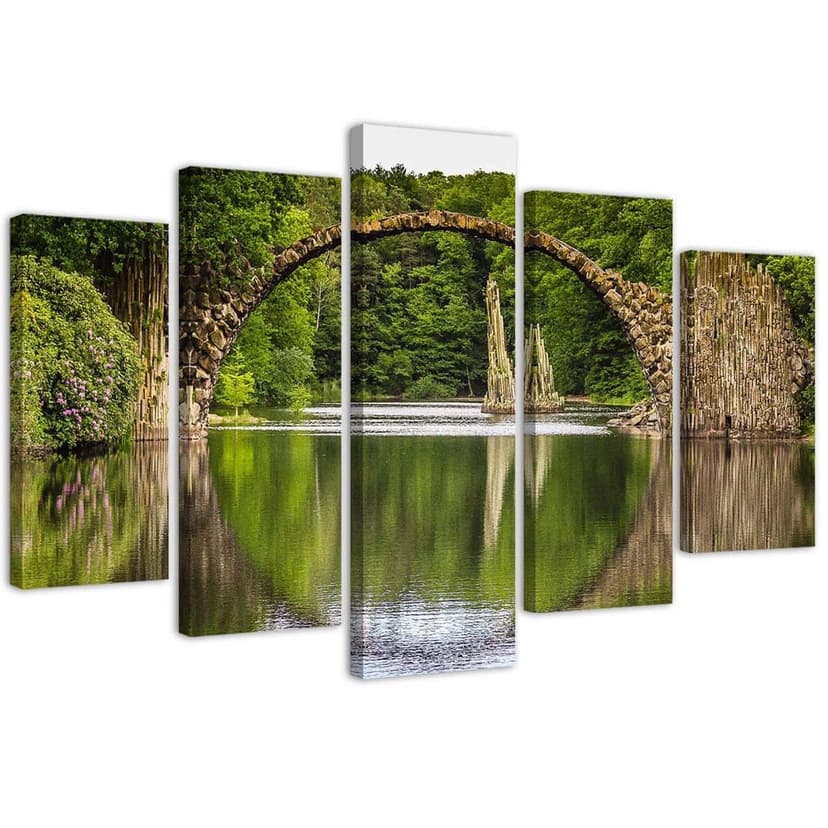 Stampa su tela 5 pezzi, Old Bridge Lake Forest
