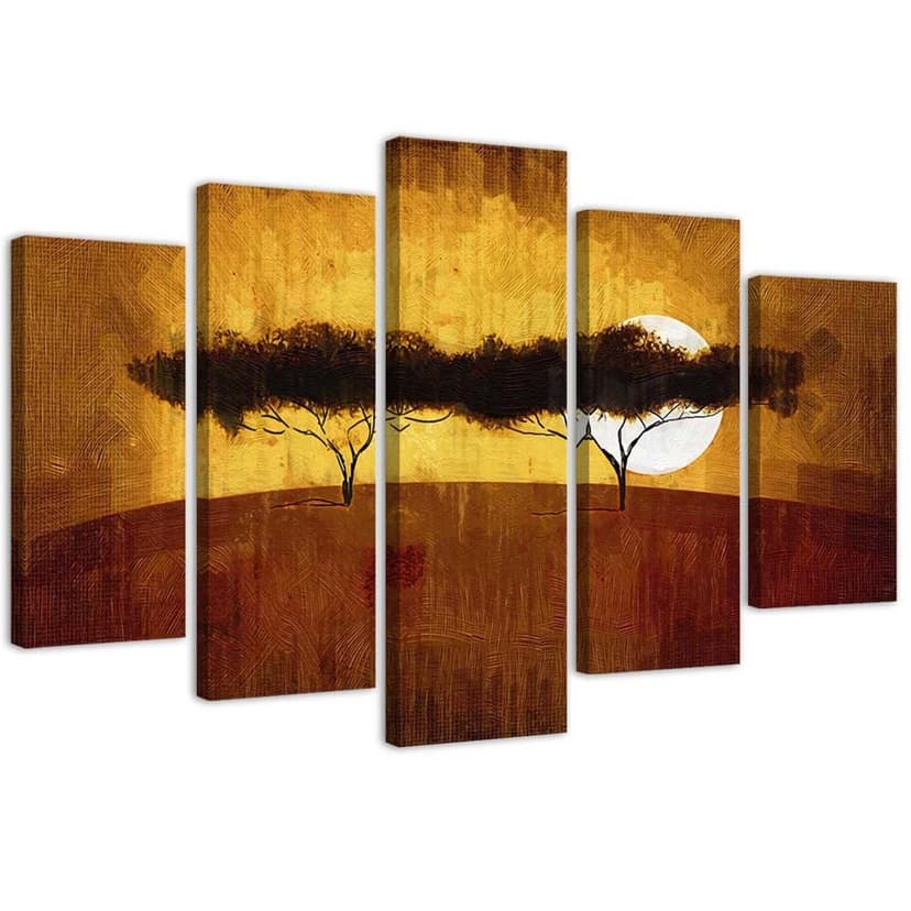 Stampa su tela 5 pezzi, Africa paesaggio alberi