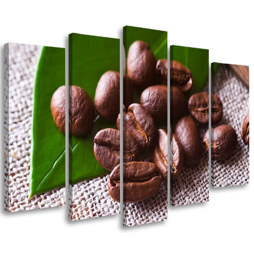 Stampa su tela in 5 parti, foglia di chicco di caffè