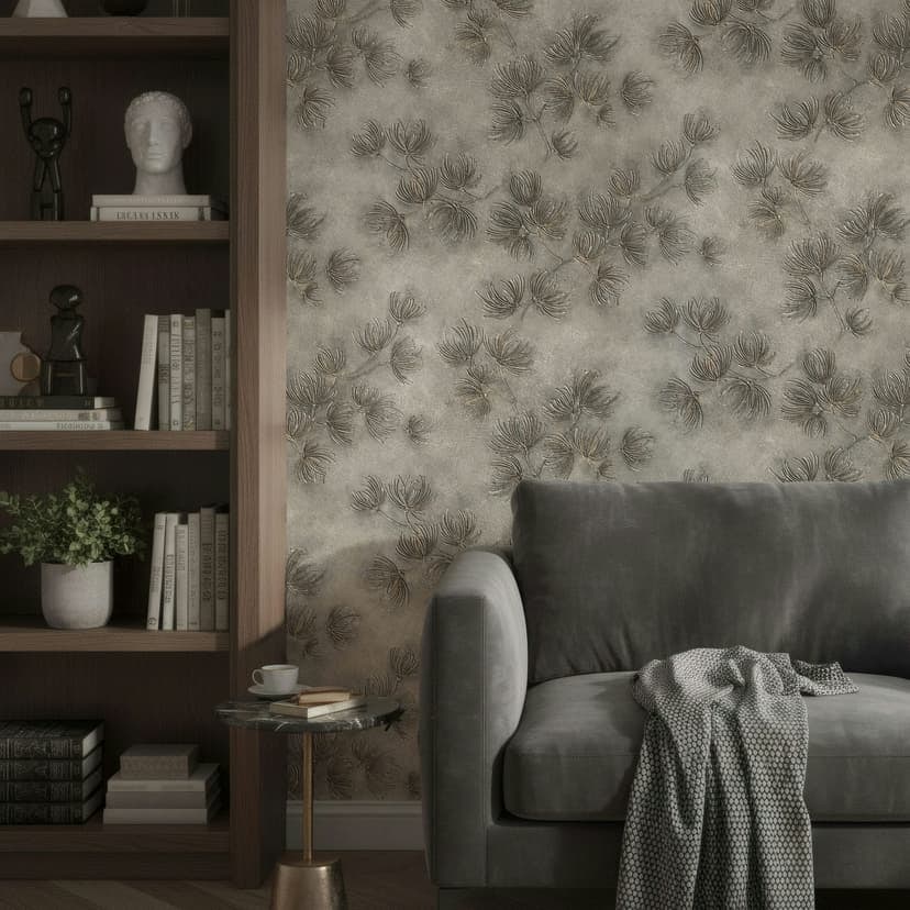 Carta da parati in tessuto non tessuto fiori, cemento natura floreale opaco in grigio