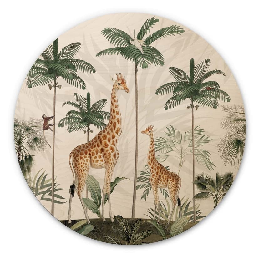Stampa su legno Kikki Belle - Giraffe - tondo