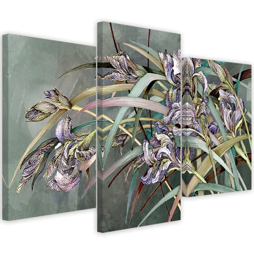 Stampa su tela in 3 pezzi, fiori di iris al vento