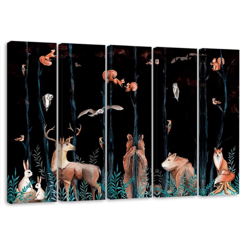 Stampa su tela 5 pezzi, animali della foresta cervo orso volpe