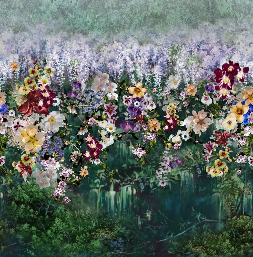 Fotomurale Prato di fiori selvatici con mix di fiori viola e crema 2,7 x 2,65 m