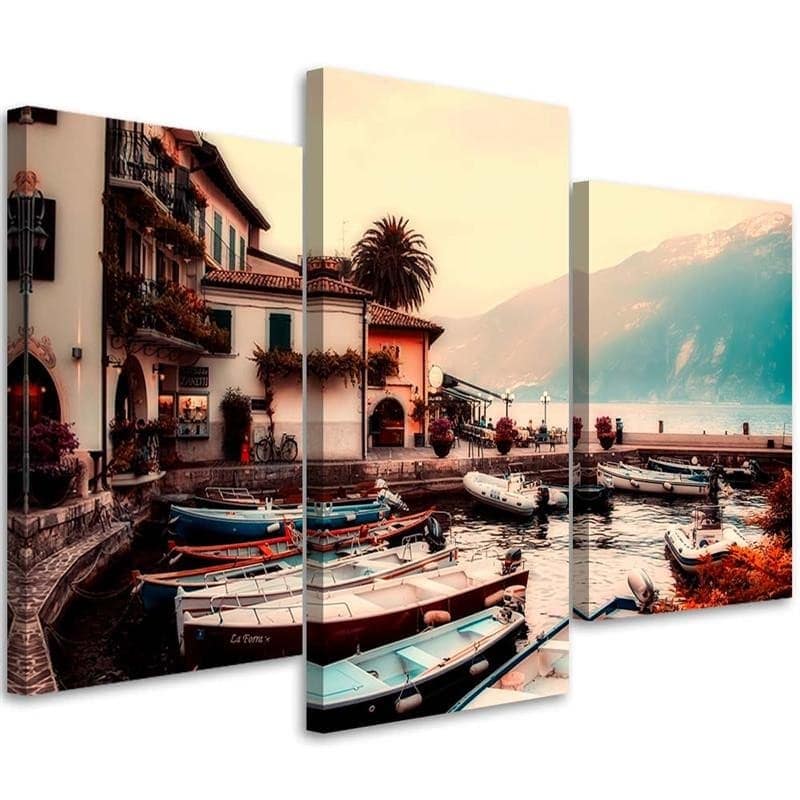 Stampa su tela 3 pezzi, Yacht Boat Lake Mountains