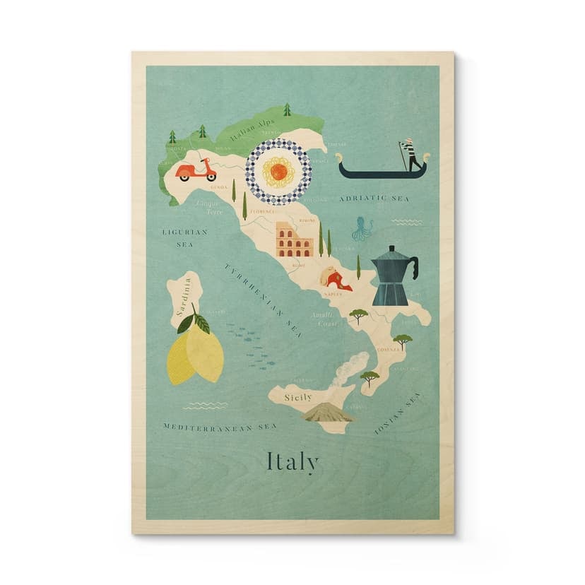 Stampa su legno Mappa dell'Italia - Rivers