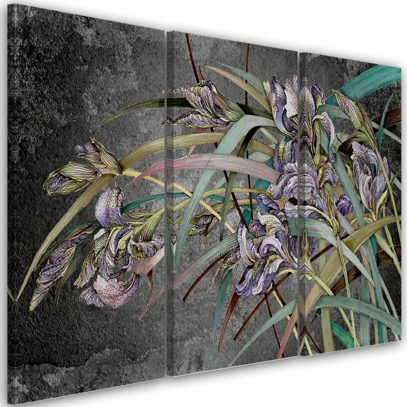 Stampa su tela in 3 pezzi, fiori di iris al vento