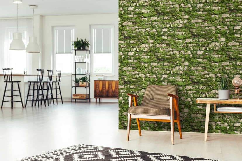 Carta da parati in tessuto non tessuto in look realistico con effetto pietra verde muschio