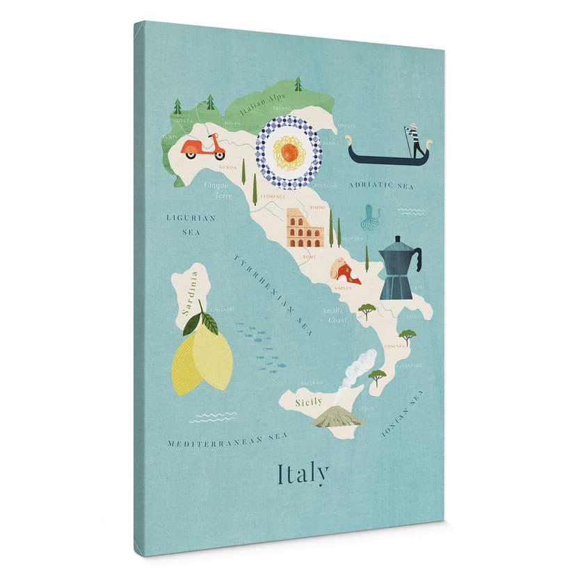 Stampa su tela Mappa dell'Italia - Rivers