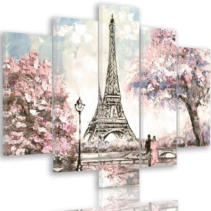 Stampa su tela 5 parti, colori pastello Torre Eiffel di Parigi