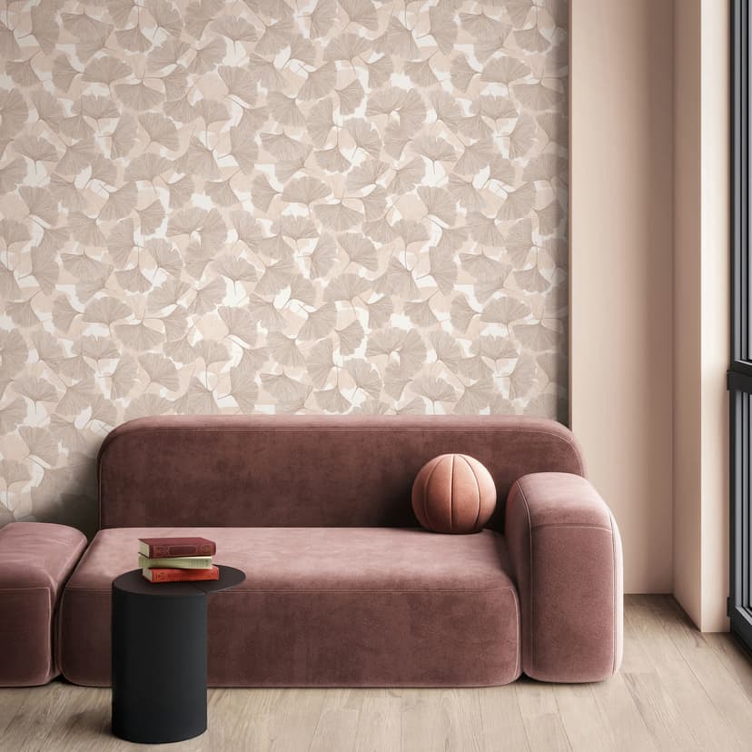 Carta da parati in tessuto non tessuto 3D, foglie floreali natura opaca in beige marrone