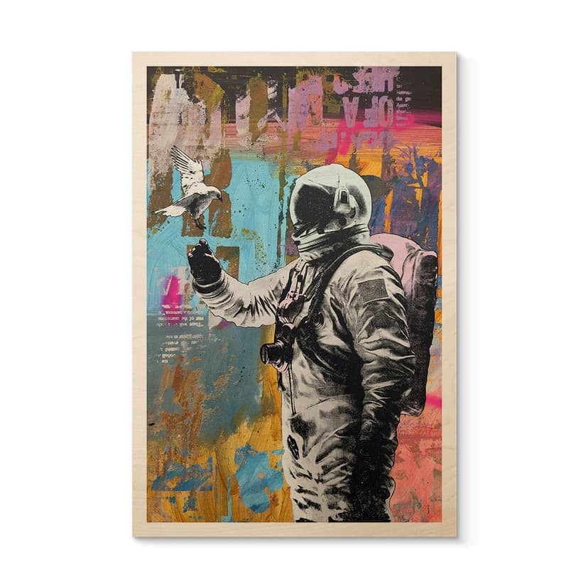 Quadro in legno astronauta con colomba - Kuryliuk