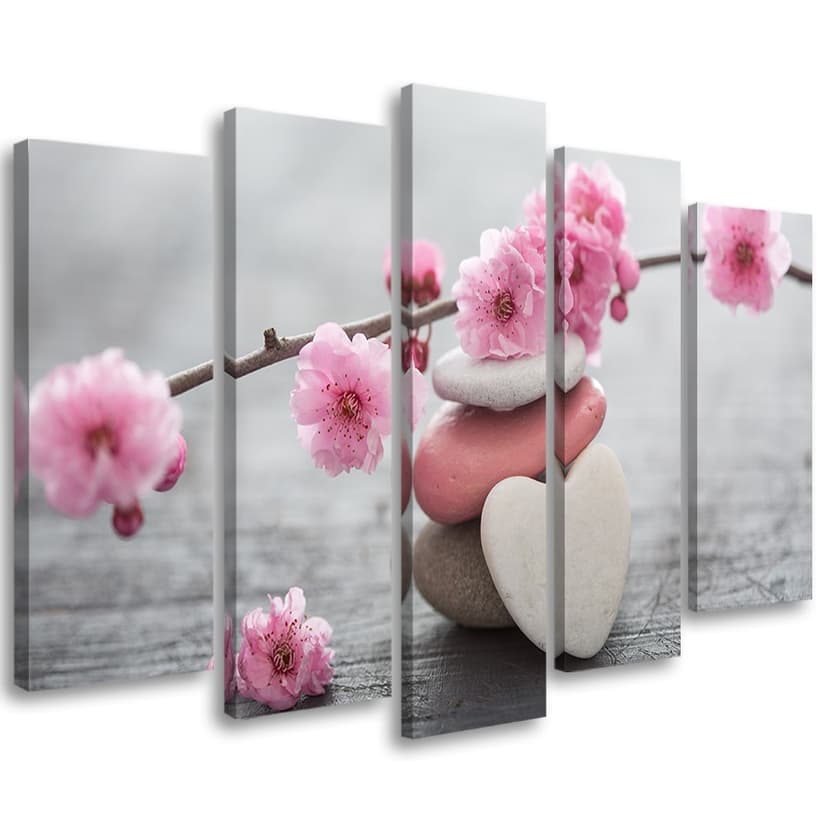 Stampa su tela 5 pezzi, cuore pietra rosa