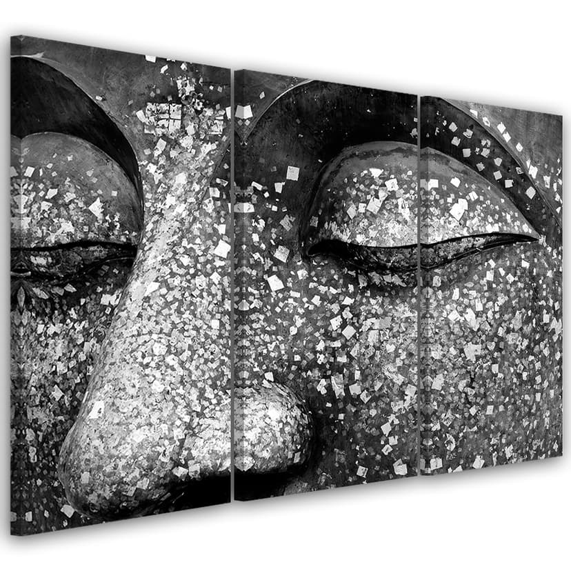 Stampa su tela in 3 parti, Buddha in bianco e nero