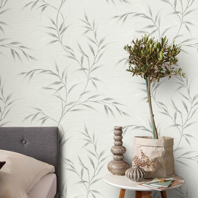 Guido Maria Kretschmer Carta da parati con motivo a foglie Yamato Fashion for Walls 5 grigio chiaro